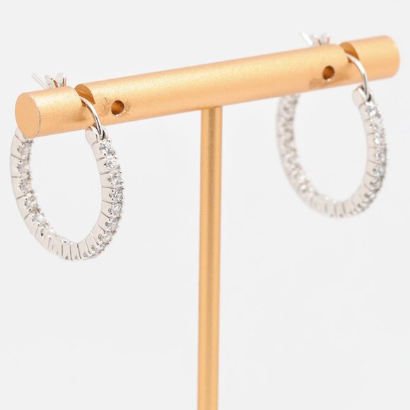 Vintage Sterling Silver Round White CZ Hoop Earrings - Picture 4 of 7